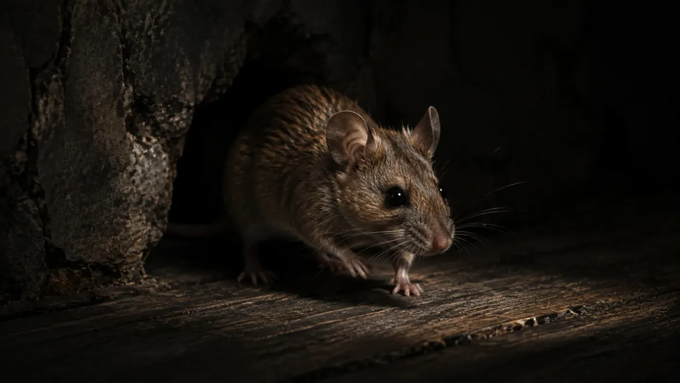 Hausmaus vor dunklem Hintergrund
