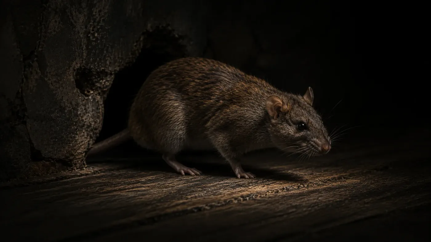 Wanderratte vor dunklem Hintergrund