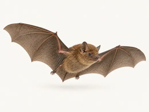 Fledermaus mit ausgebreiteten Flügeln auf hellem Grund
