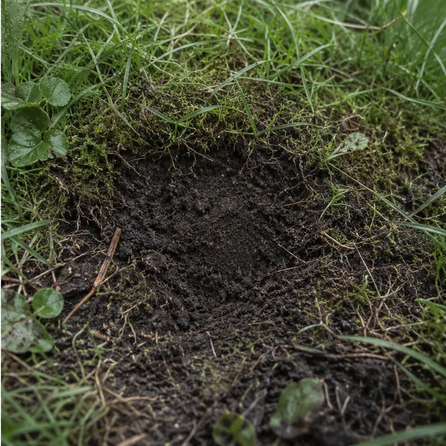 Einige Stunden später mit frischer Erde wieder geschlossener Gang