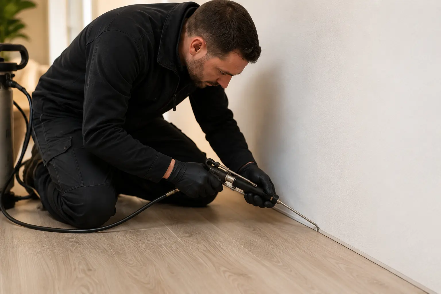 Techniker behandelt eine Wandfuge